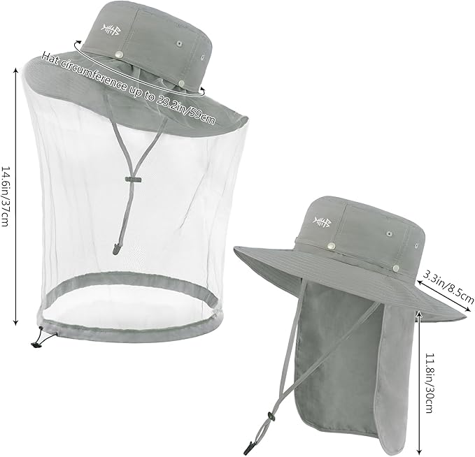 BASSDASH UPF 50+ Mosquito Sun Hat with Hidden Head Net and Neck Flap for Men Women Outdoor Fishing Hiking Camping FH16