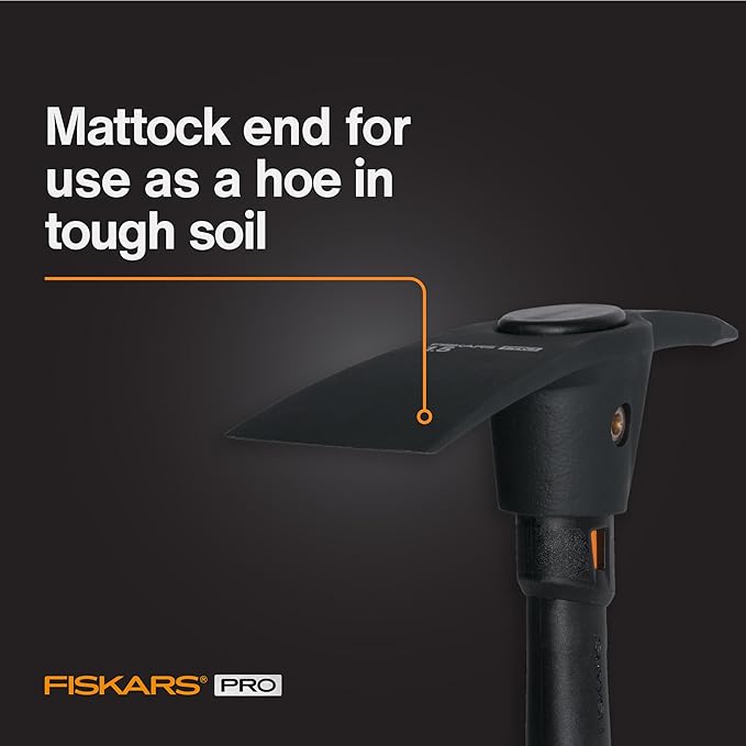 Fiskars IsoCore Pickaxe Mattock with Shock-Absorbing Handle, Dual-Head Tool for Roots & Rocks, 1.5 lb