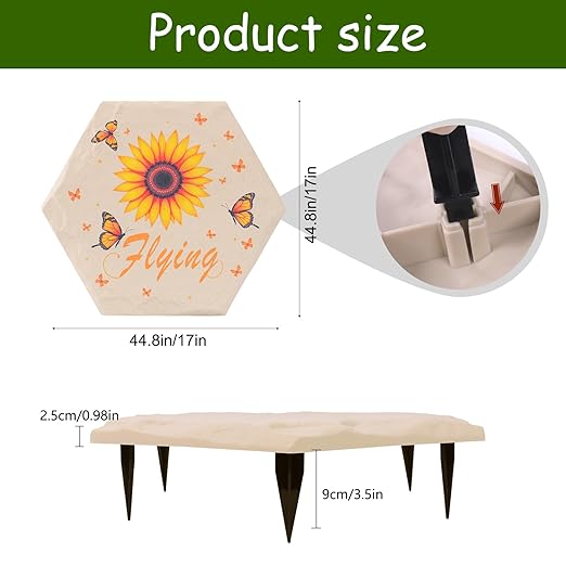 4Pcs Hexagon Sunflower Stepping Stone Outdoor Garden Walkway, Durable Plastic Pavers for Patio, Pathway, and Landscaping, Weatherproof Stepping Stone with Ground Stakes for Easy Installation
