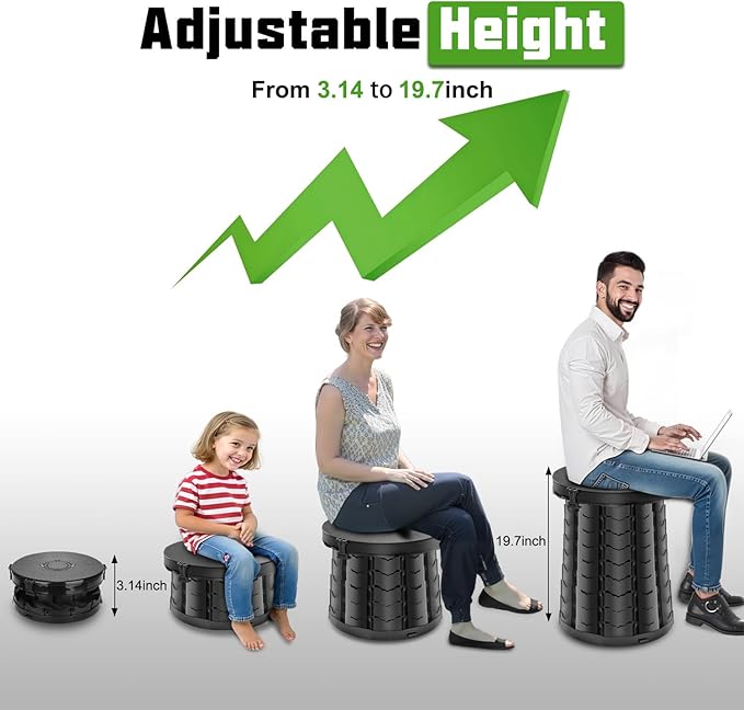 Camping Toilet, Retractable Portable Toilet for Adults Kids, Adjustable Height Portable Potty with Lid, Foldable Travel Potty for Camping, Hiking, Fishing, Car Travel, RV, Road Trip, Beach (19.7”H)