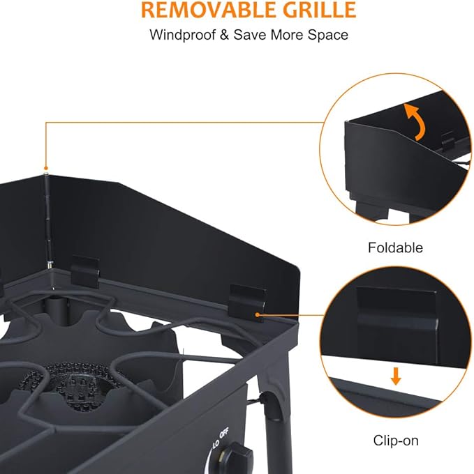 Camplux Double Propane Burner, Gas Burner Outdoor Stove Burner Gas, Up to 260,000 BTU/Hr Dual Burner Propane Stove with Propane Burner stand, Gas Burners for Cooking Outside Stove for Cooking Gas