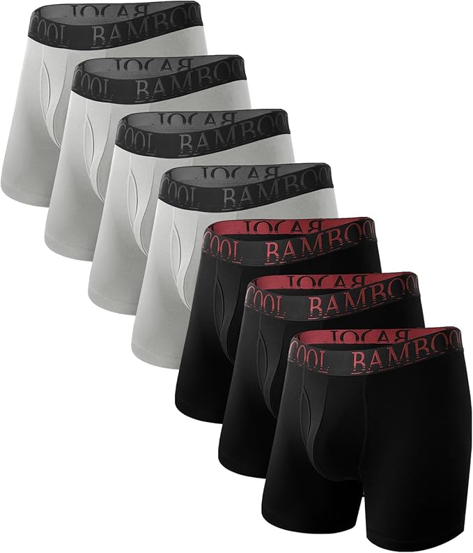 BAMBOO COOL Men's Underwear Boxer Briefs Fly with Built-in 3D Pouch Comfortable Cool Underwear for Men 4 Pack