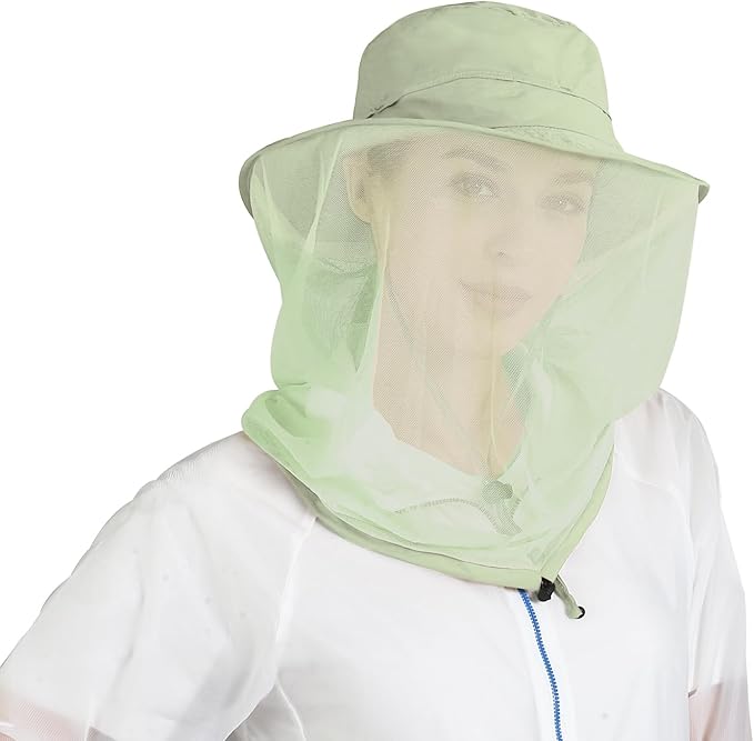 Fishing Hat Sun Protection Hat Mosquito Head Net for Outdoors Bucket Hat with Hidden Net Mesh