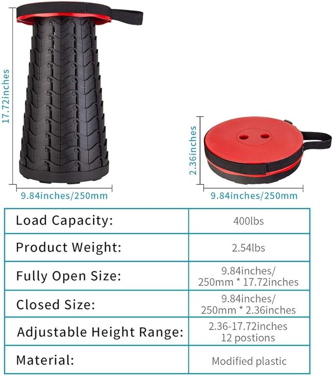 Boreeman Upgraded Folding Stool Lightweight Yet More Sturdy with Load Capacity 400lbs Portable Collapsible Stool for Camping Fishing Hiking BBQ (Red)