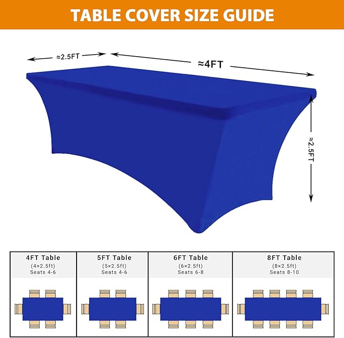 Eurmax USA Rectangular Fitted Spandex Table Covers 4ft Tablecloth Wedding Event Patio Table Decorations Stretch Table Cover for 4ft Folding Table (Blue,2 Pack)