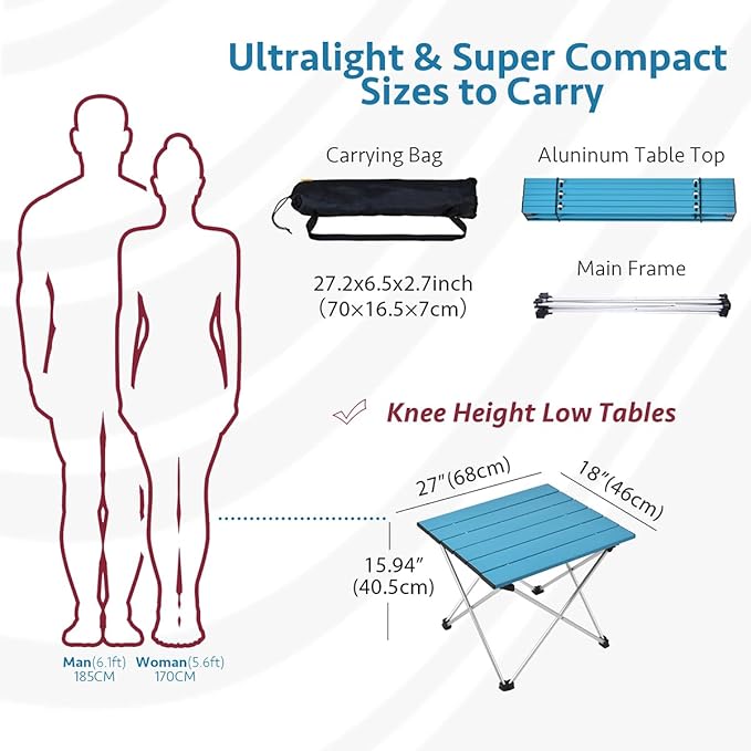 Grope Small Folding Camping Table with Aluminum Table Top, Beach Table for Sand with Carrying Bag,Prefect for Outdoor,Picnic,BBQ,Cooking,Festival