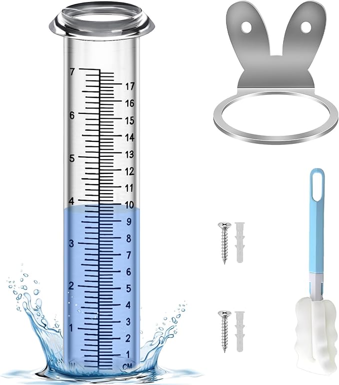 Accurate Rain Gauge Outdoor,7" Rain Gauges Outdoors Best Rated with Stainless Steel Rack Holder, Thickened Plastic Large Precise rain Measure Guage for Yard Fence Garden Farm Lawn