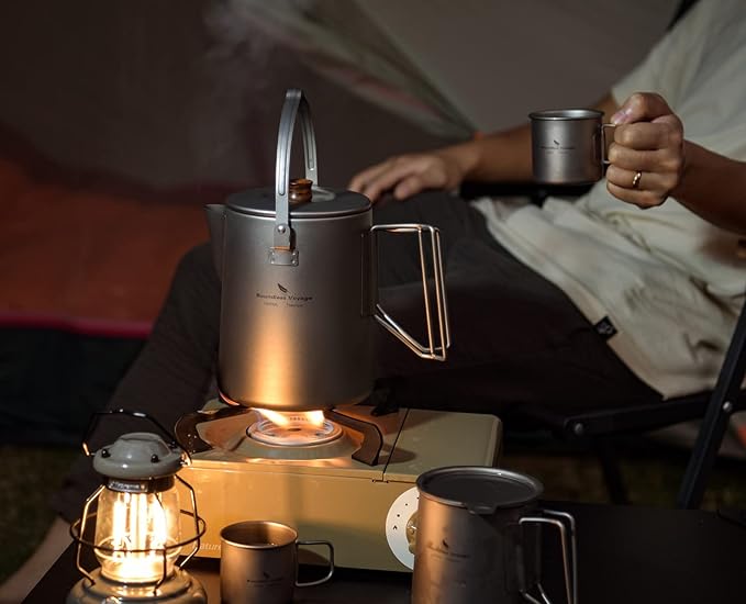 Boundless Voyage Titanium Camping Coffee Pot 1.5L Barista Kettle for Making Coffee Boiling Water Outdoor Traveling Campfire Stovetop Fast Brew