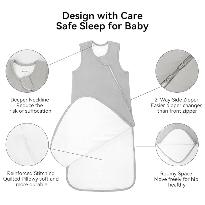 BubblePanda Rayon Made from Bamboo Sleep Sack 6-12 Months 1.0 Tog Soft Toddler Sleeping Sack for Babies 2-Way Zipper Baby Wearable Blanket