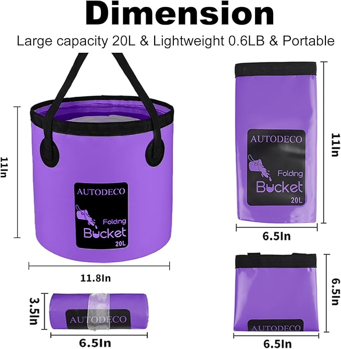 AUTODECO Collapsible Bucket 5 Gallon Container Folding Water Bucket Portable Wash Basin 20L