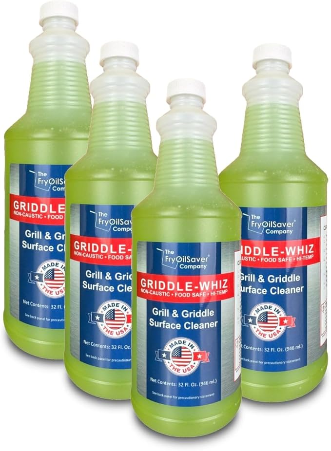 4x Griddle-Whiz Grill & Griddle Surface Cleaner, Removes Grease, Food Residue & Burnt On Organics, High-Heat Flat Top Grill Cleaner, Food Contact Surface, Non-Caustic Formula by FryOilSaver Co.