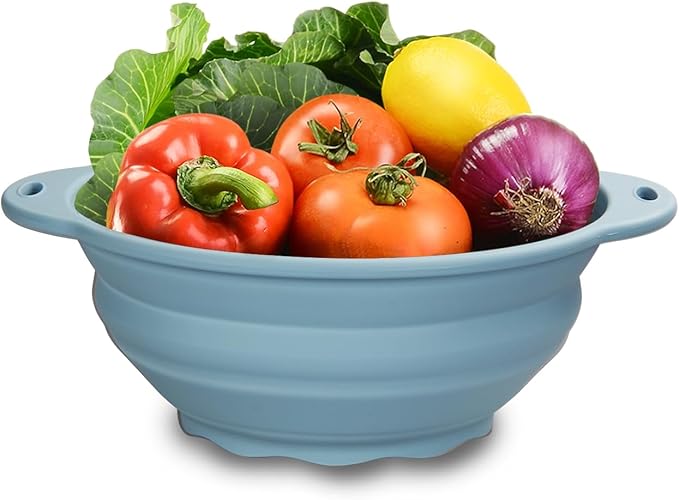 Collapsible Camping Bowl 88oz Collapsible Silicone Salad Bowl Large Silicone Bowl for Outdoor Hiking Travel Storage and Mixing(Light Blue)