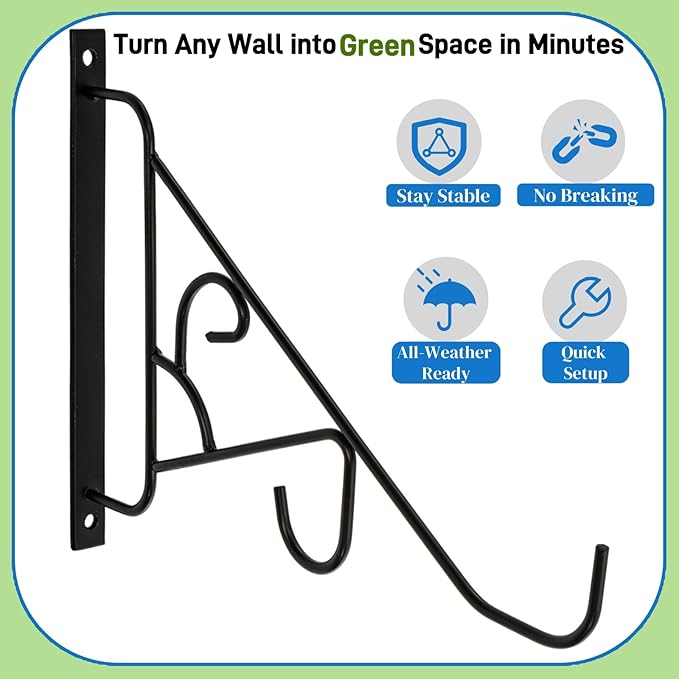 4 Pack 10 Inch Plant Hanger, Hand-Forged Outdoor Wall Plant Hooks, Indoor Hanging Plant Bracket for Flower Basket, Lantern, Bird Feeder, Wind Chime, Doorplate, Fence
