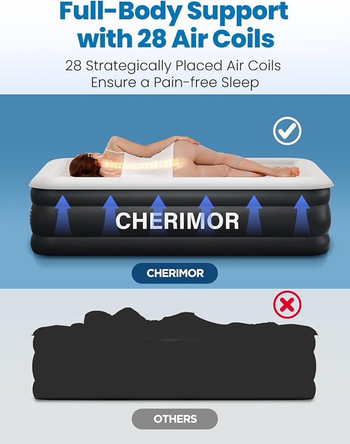 Full Size Air Mattress with Built-in Pump, 18" Raised Comfort, 48Hr Leak-Proof Test, Upgraded Honeycomb Pillar Design, Supports 600 lbs, 2.5-Min Inflation for Home Guest Room Camping