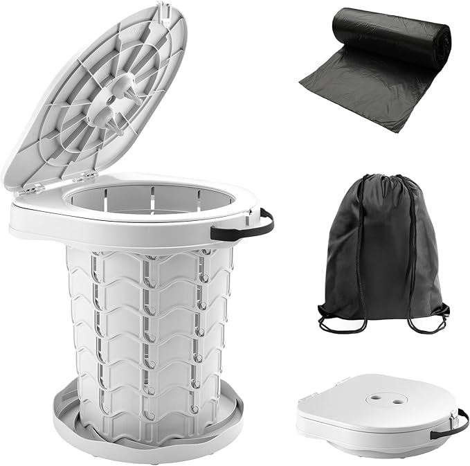 imodomio Retractable Portable Toilet Camping Toilet - Adjustable Height Camp Toilet Portable Potty for Camping, Car, Travel, Boat, Beach, Tent and Emergency Use
