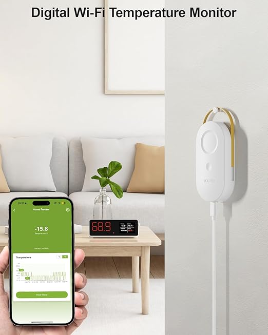 WiFi Refrigerator Thermometer Digital Freezer Alarm, Remote Email & App Alert, 2-Year Data Export, No Subscription, 2 Smart Temperature Sensors for Fridge, Freezer, Hot Tub