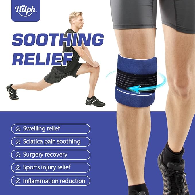 Hilph Ice Pack for Injuries Reusable, 6 Pack Hot and Cold Gel Ice Packs with Adjustable Wrap for Pain Relief, Sports Injury, Swelling, Bruises and Post Surgery Recovery, Ideal for Knee, Back, Ankle
