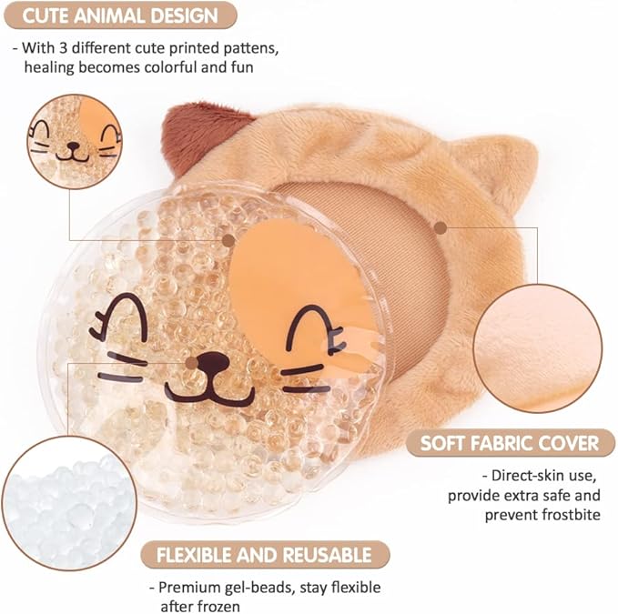 Hilph Kids Ice Packs for Boo Boos, Hot Cold Packs with Cover for Kids Children Injuries, Toddler Animal Round Ice Packs for Bumps, Swelling, Wisdom Teeth (3 Packs)
