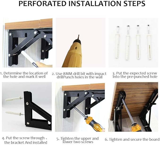 Folding Shelf Brackets - Heavy Duty Metal Collapsible Shelf Bracket for Bench Table, Shelf Hinge Wall Mounted Space Saving DIY Bracket, Max Load: 150 lb (24 Inch, Black)