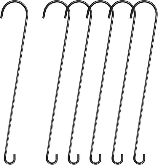 6 Pack 36 Inch Large S Hooks for Hanging Plants Black Metal Plant Hanger Long Outdoor Hanging Tree Hooks for Tree Branch, Bird Feeder, Basket, Lantern, Indoor Closet, Garden