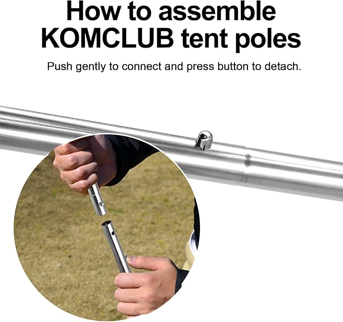 KOMCLUB Telescoping Tent Poles Adjustable Tarp Poles Camping Stainless Steel Lightweight Tent Poles for Trap Sun Sails Canopy Awning Shelter Backpacking Hiking 78 in Set of 2