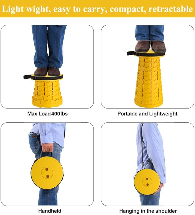 Fishboy Upgraded Collapsible Stool, 400lbs Max Weight, Lightweight But Sturdy, Portable Retractable Folding Telescoping Foldable Camping Stool for Adults Outdoor Fishing Hiking Gardening Travel BBQ