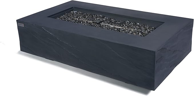 Elementi+ | Cape Town Gas Fire Pit Cast Concrete 56" Rectangular Fire Table, Outdoor Fire Pit Electronic Ignition | Canvas Cover, Fire Glass and Burner Lid Included | Dark Gray | Propane Gas