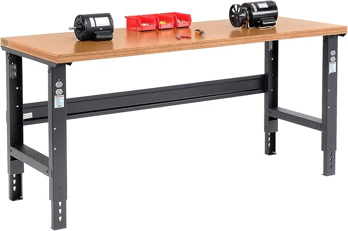 Global Industrial Adjustable Height Workbench C-Channel Leg, 72" W x 36" D, 1-1/2" Shop Top Square Edge, Black