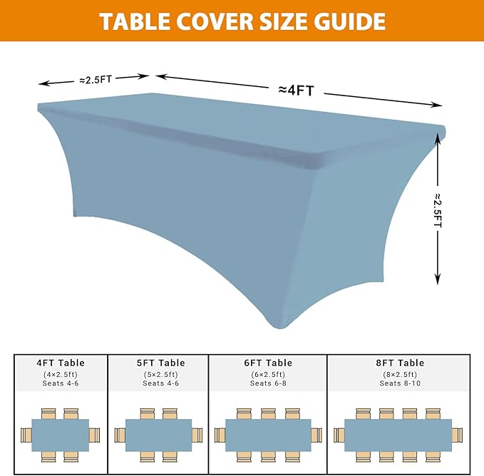 Eurmax USA Rectangular Fitted Spandex Table Covers 4ft Tablecloth Wedding Event Patio Table Decorations Stretch Table Cover for 4ft Folding Table (Sky Blue,2 Pack)