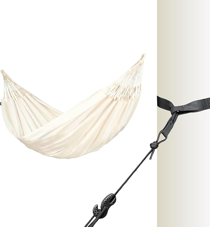 LA SIESTA Brisa Classic Hammock with Suspension Tree Straps, Handmade, Weather-Resistant, Tear-Resistant Hammock for Indoor & Outdoor Relaxation, Size-King - Vanilla