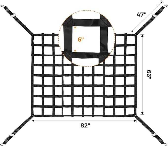Cargo Net for Pickup Truck Bed Adjustment 66"x82" Truck Bed Cargo Netting with S-Hook Fittings 2” Wide Heavy Duty Small Trunk Cargo Nets Automotive Carrier for SUV Car Trailer