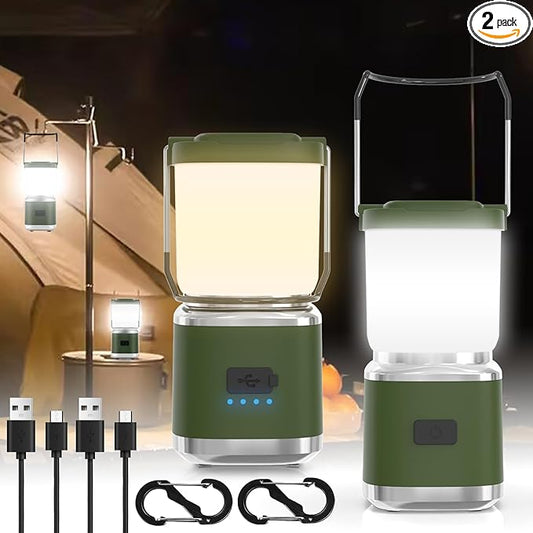 Portable Camping Lantern Rechargeable -4inch, 2000LM LED Camping Lights Lantern with Redlight&20Hours Runtime& Stepless Dimming, Hurricane Emergency Lights for Power Outages, Waterproof Camping Lamp