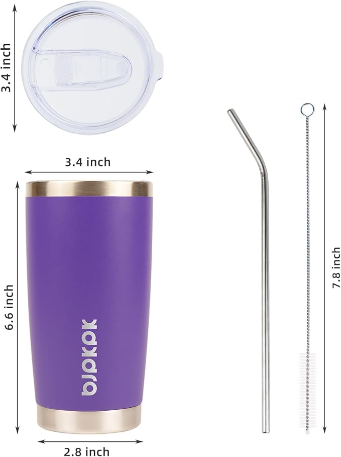 BJPKPK Insulated Tumbler With Lid And Straw 20 oz Stainless Steel Coffee Mug Thermal Cup,Purple