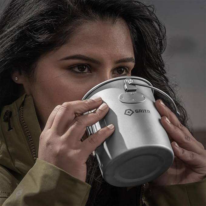 GRITR Titanium Mug, 15.2 fl oz / 25.4 fl oz | Camping, Backpacking, Picnic, Hiking, Travel, Outdoor Cooking Gear w/Lid & Folding Handles | Ultralight Multi-Purpose Metal Cup for Water, Coffee, Tea
