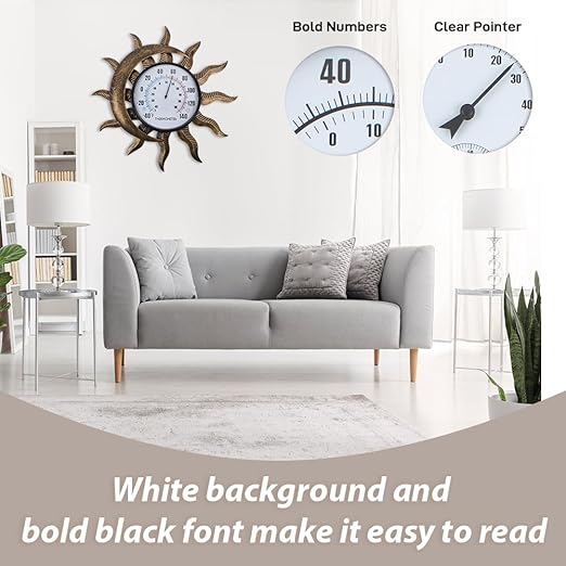 14" Sun-Moon Outdoor Thermometer, Metal Wall Thermometer No Need Battery, Decorative Indoor Thermometer for Patio, Garden, Living Room