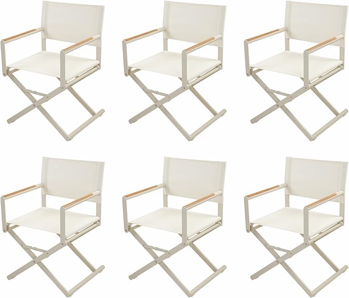 Grand patio Extra-Wide 6-Pack Directors Chairs, Folding Dining Chair Set of 6 with Sling and Woodgrain Armrests, Outdoor, Apricot