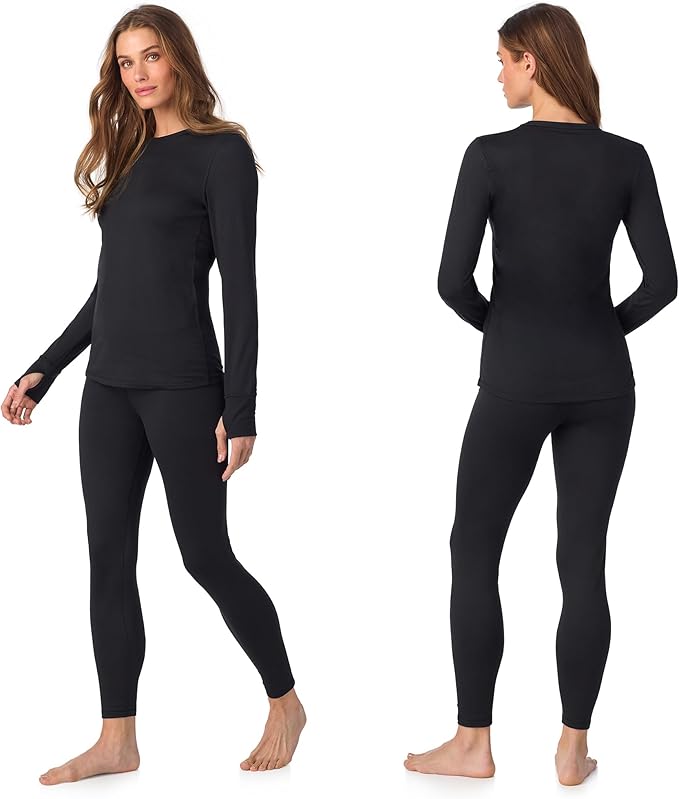 Cuddl Duds Womens Fleece Lined Thermal Base Layer Set – Long Sleeve Shirt & Leggings for Cold Weather – Lounge Set for Women