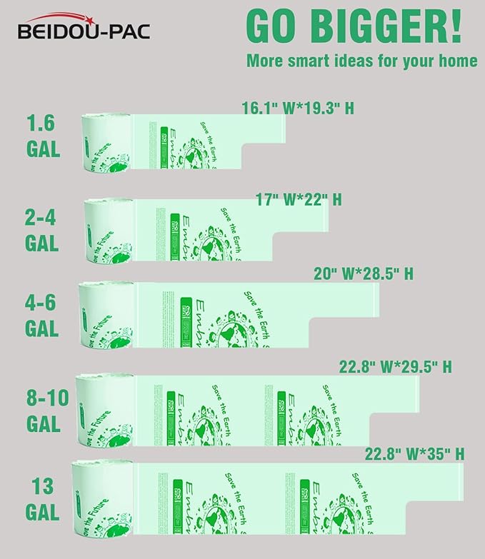Compostable 13 Gallon Trash Bags, Tall Kitchen Garbage Bags with Handle, Sturdy Biodegradable Compost Bags, 100 Count, US BPI Certified