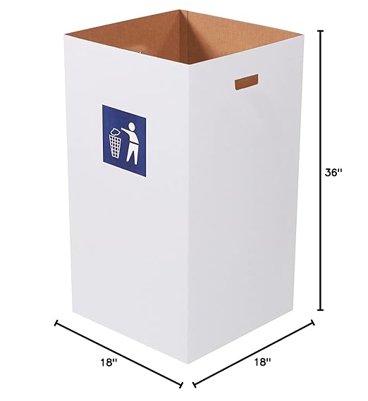 Aviditi Cardboard Trash Cans and Recycling Bins, 50 Gallon 18" L x 18" W x 36" H (10-Pack) Reusable or Disposable Pop Up Garbage Boxes for Parties, Outdoor Events, Heavy Duty, Waste