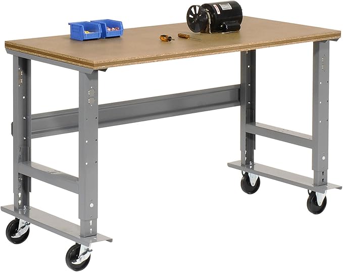 Global Industrial Mobile Adjustable Height Workbench, Shop Square Edge, 72" W x 36" D, Gray