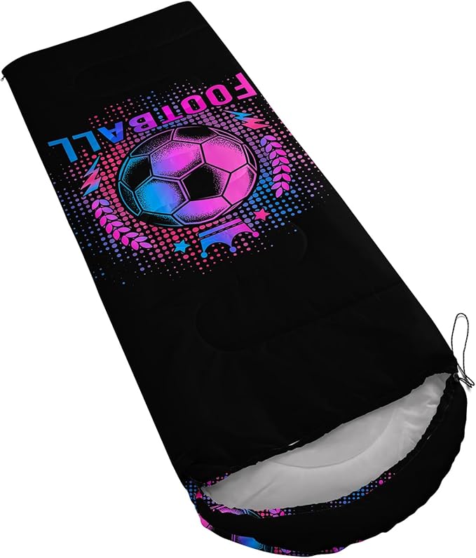 AILONEN Blue Glowing Basketball Sleeping Bag for Kids Boys,Warm and Cool Weather,Lightweight,Waterproof Backpacking,City Theme Ball Sports Sleeping Bag for Camping