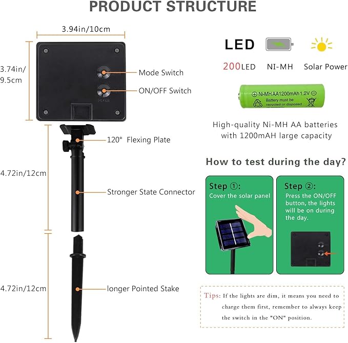 2-Pack Solar String Lights for Outside, Total 200LED Solar Fairy Lights Waterproof, Outdoor Twinkle Light Copper Wire 8 Modes Fairy Light for Xmas Tree Party Wedding Decor (Warm White)