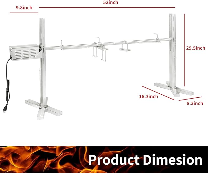 Electric Rotisserie Grill Kit, 150LB Pig Spit Rotisserie Grill, Stainless Steel Tripod Stand, 52' Pig Lamb Hooded Roaster, Charcoal Spit with 30W Motor & Height Adjustable for Camping