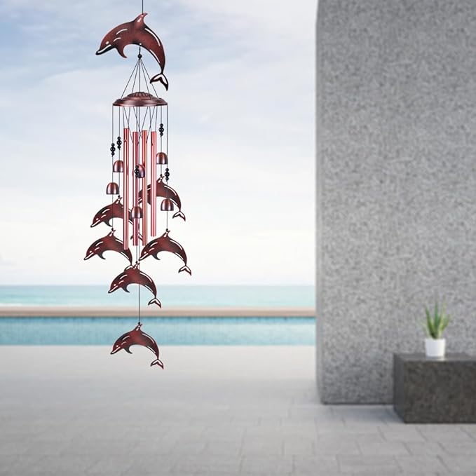 Dolphin Wind Chimes for Garden, Home, Balcony, Yard, Outdoor Decoration, Blessing Wind Bells, Memorial Wind Chime, Wind Catcher, Dolphins Wind Chimes Xmas Gifts for Mom, Grandma, Family, Women, Friend