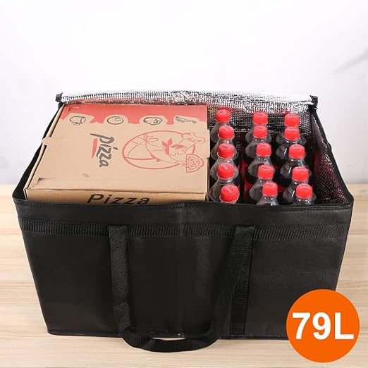 Bodaon 5-Pack Cooler Insulated Food Delivery Bag for Doordash/Uber Eats, XXX-Large Thermal Bags for Catering/Hot Pizza, Travel/Camping/Picnic Basket，Grocery Reusable Warmer Frozen, Black With Bottom