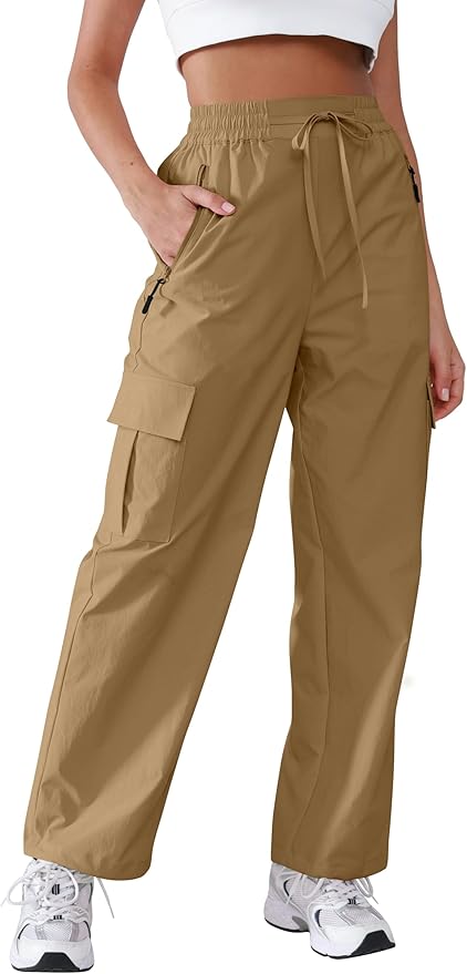 Hiking Pants Women Lightweight Cargo Pants Quick Dry Water Resistant Outdoor Travel Pants with Zipper Pockets