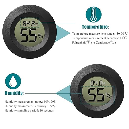 Digital Mini Thermometer Round Hygrometer 3-Pack LCD Display Indoor Outdoor Temperature Humidity Meter for Humidors Reptile Greenhouse Fridge Fahrenheit(℉)/ Celsius(℃)(Black)