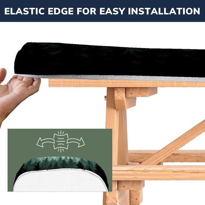 CAPSCEOLL Elastic Picnic Table Cover with Bench Covers 5Ft Waterproof Fitted Picnic Table Cover Cloths for Outdoors Camping Tablecloth with Drawstring Bag, 60X30in, Green Forest