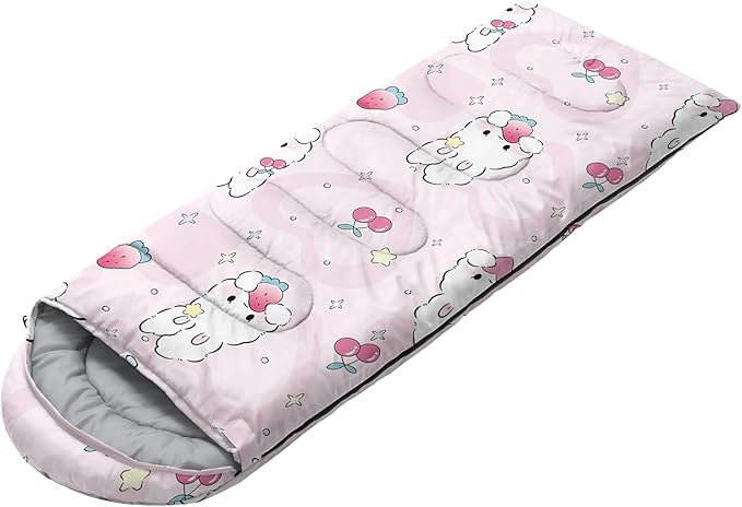 AILONEN Pink Lovely Rabbit Sleeping Bag for Girls Kids Adults,Warm and Cool Weather,Lightweight,Waterproof Backpacking,Cartoon Flowers Printed Bunny Sleeping Bag for Camping