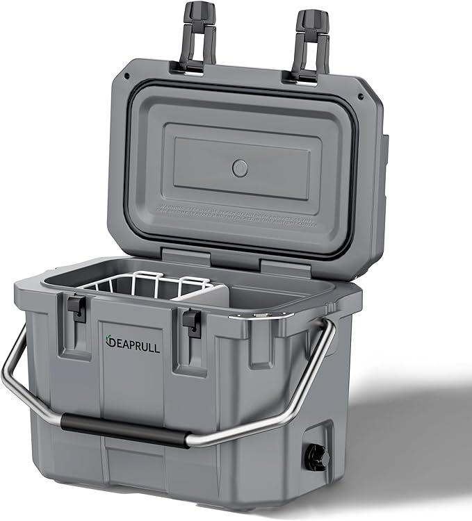 Hard Cooler, Insulated Ice Chest Box Holds Ice for More Days, Portable Cooler with Handle, Cup Holders, Double Latches for Camping Drink, Beach, Picnic, Fishing, Boat, Barbecue